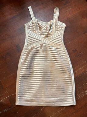 BCBGMaxAzria Metallic Gold Mini Bandage Dress